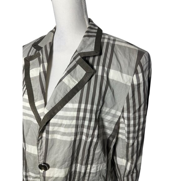 BASLER Gray Taupe Plaid Silk Blend Blazer Jacket Size FR 44 / US 12 - Picture 5 of 9
